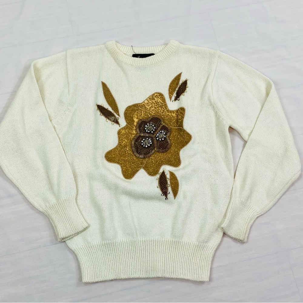 Vintage Angenie Crewneck Beaded Sequin Bejeweled Sweater